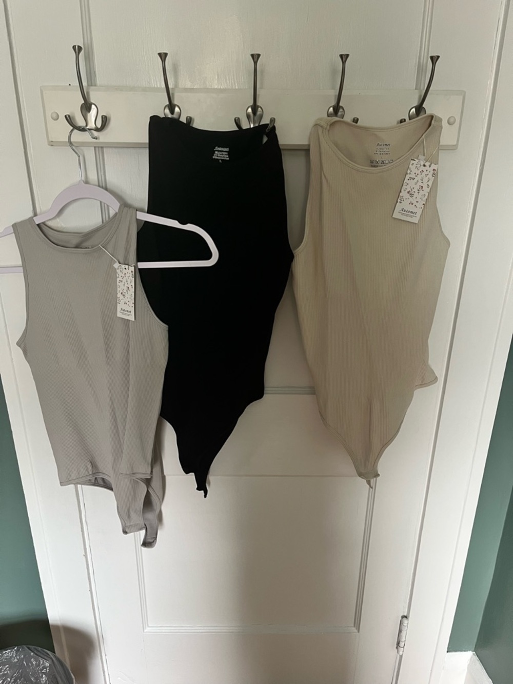 a new day Ribbed Tank Bodysuit Trio - Black, Beige, Light Gray
